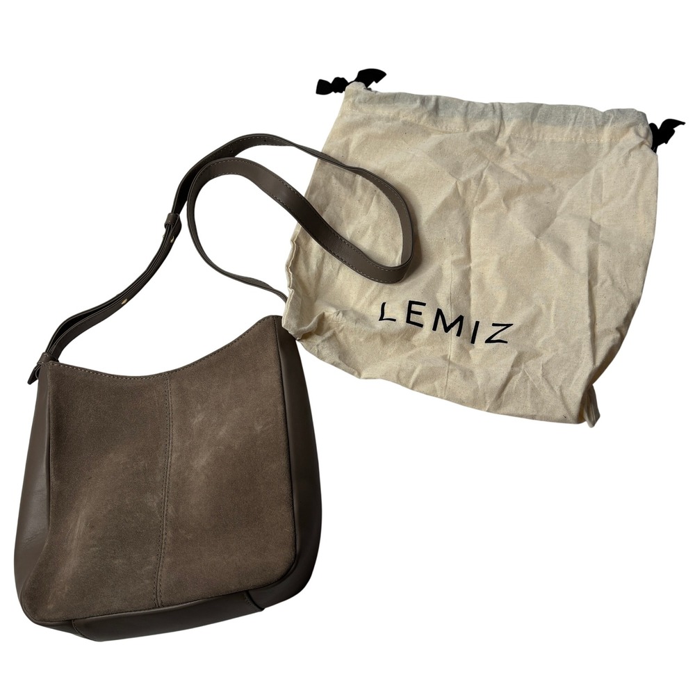 LEMIZ $350 Ruby Bag in Clay Suede Taupe Leather Crossbody Purse Italian Magnetic